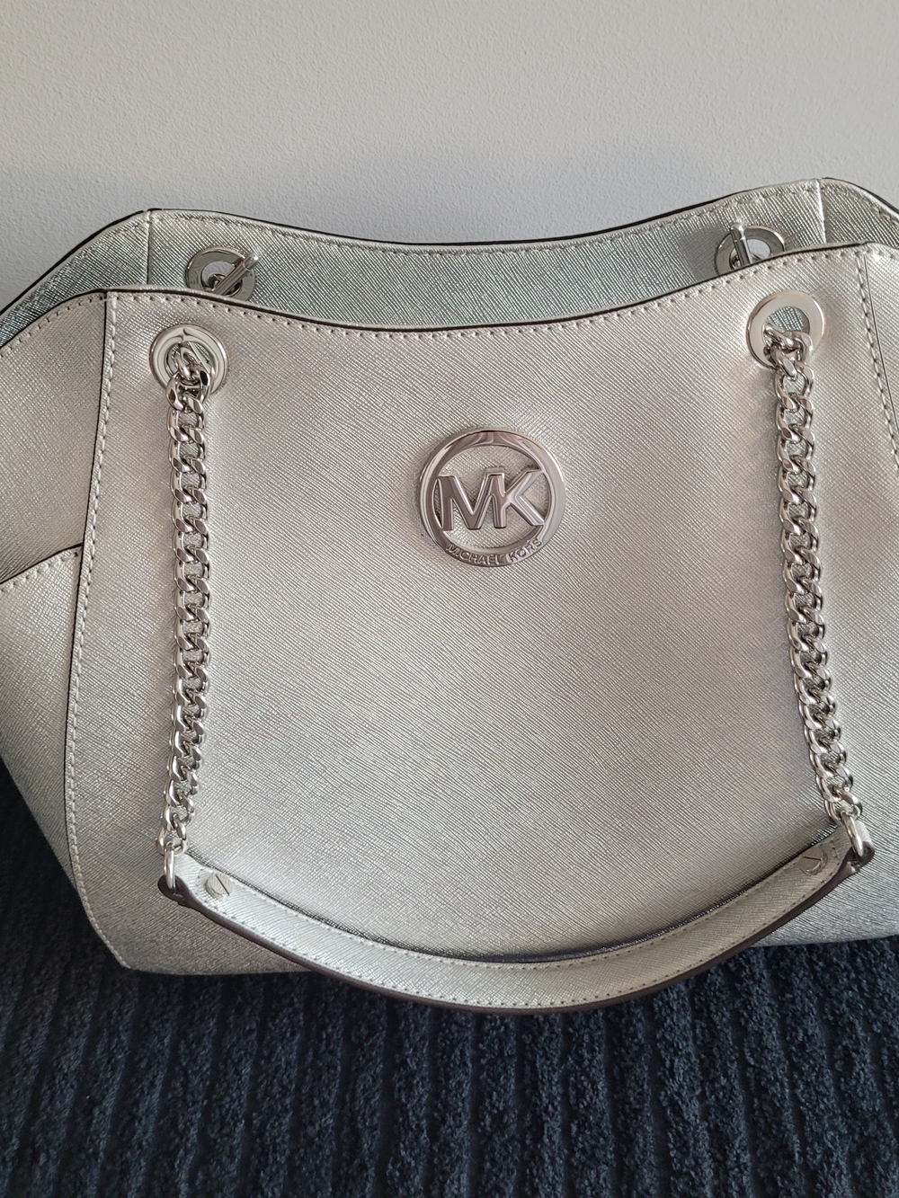 Michael Kors Metallic Silver Saffiano Chain-Handle Tote
